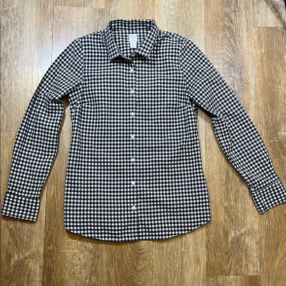 J. Crew Black White Gingham The Perfect Shirt Women's 8 Tall EUC Cotton Checked - Picture 2 of 10